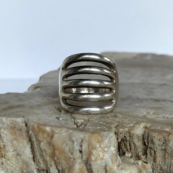 Vintage Sterling Silver 925 Signed Bell Trading 5 Row Wide Band Ring Size 6 - Picture 16 of 16